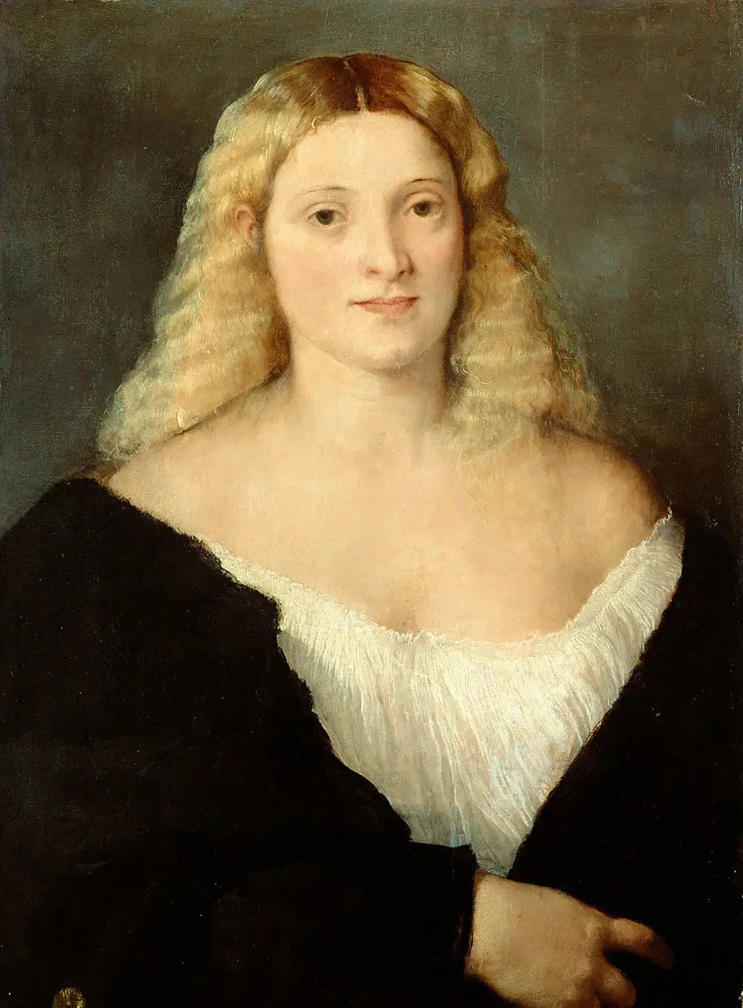 Jeune femme en robe noire - Titian image 1 reproduction artisanale de tableau