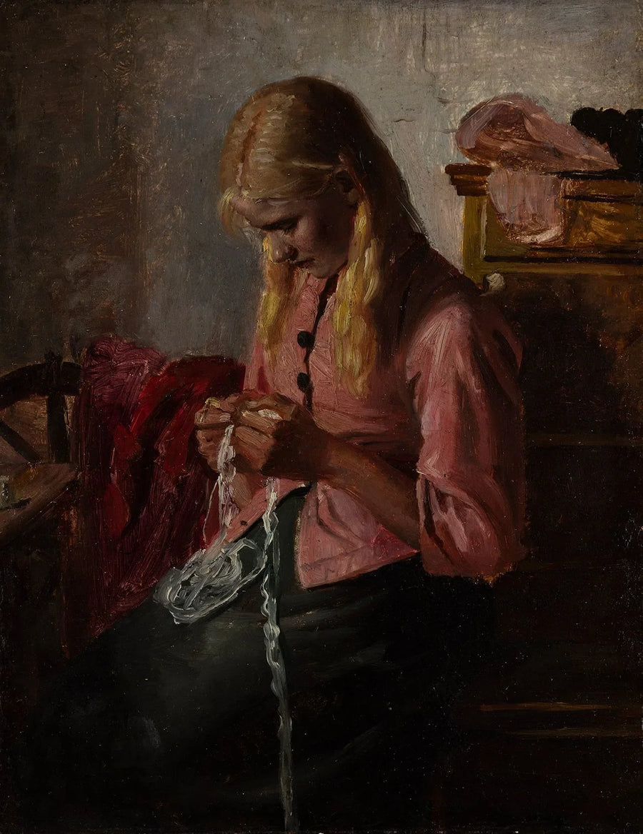 Jovem mulher fazendo crochê. Tine, Skagen. - Michael Peter Ancher