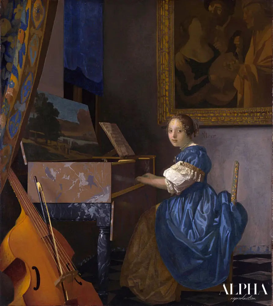 Jeune femme jouant du virginal - Johannes Vermeer - Reproductions de tableaux et peintures haut de gamme