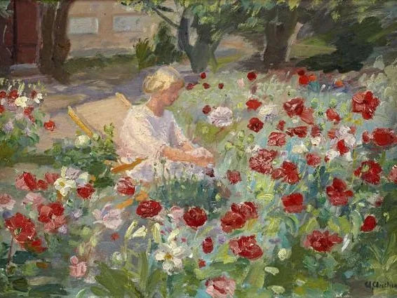 Jovem mulher entre os papoulas - Anna Ancher