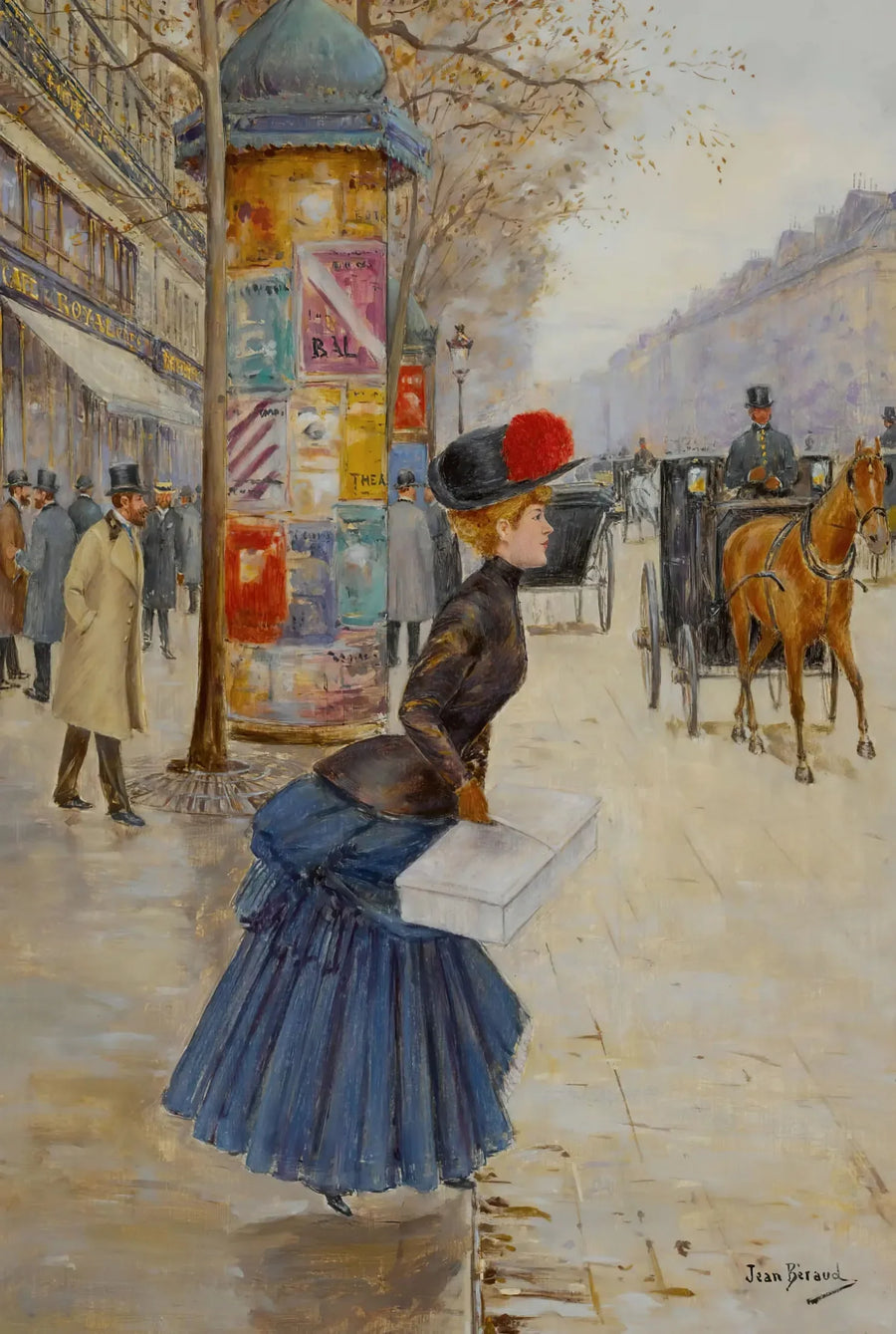 Jovem mulher atravessando a avenida - Jean Béraud