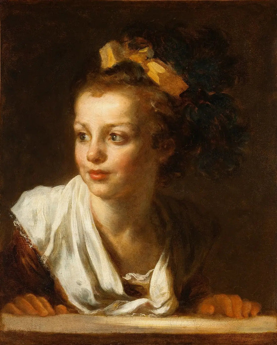 Jovem garota apoiada na moldura de uma janela - Jean-Honoré Fragonard
