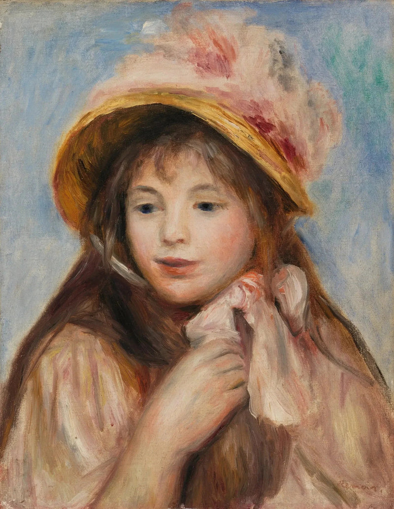 Menina com Boné Rosa (Jovem com Chapéu Rosa) - Pierre-Auguste Renoir
