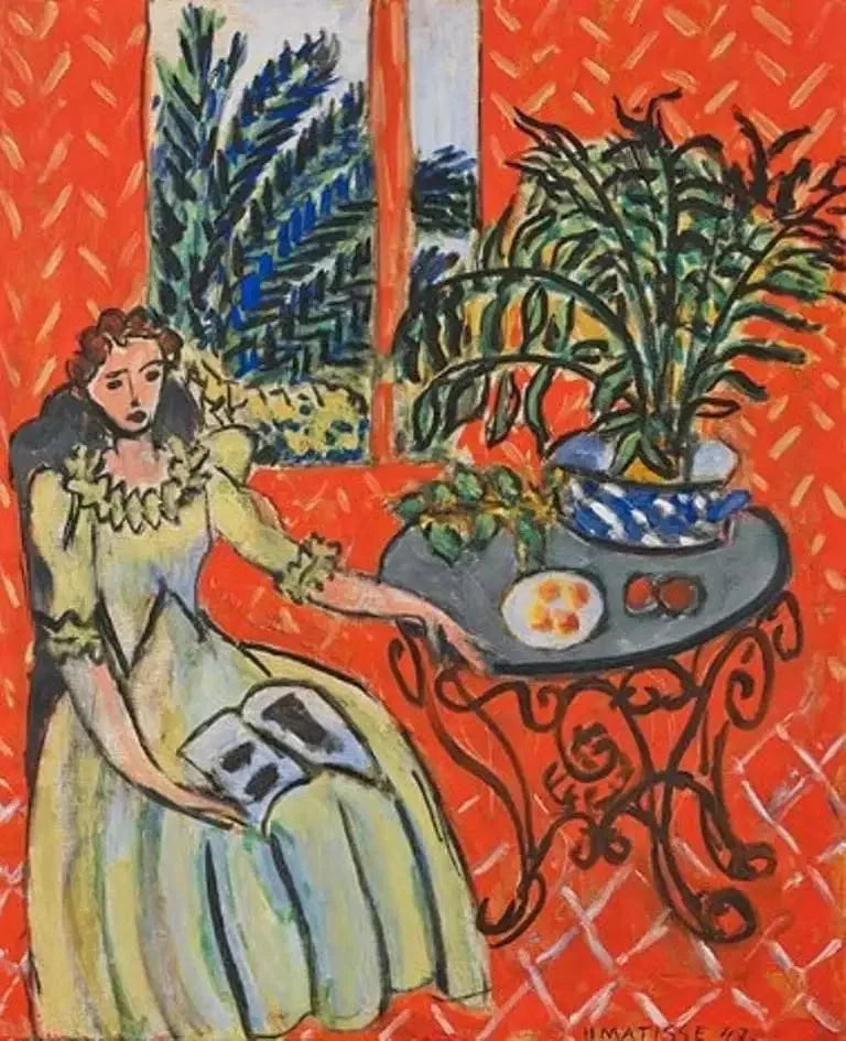 Menina em verde em um interior vermelho - Henri Matisse