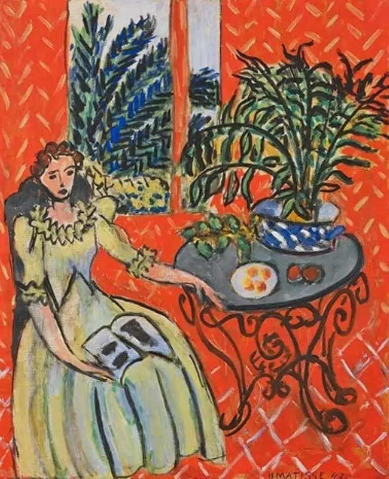 Menina em verde em um interior vermelho - Henri Matisse