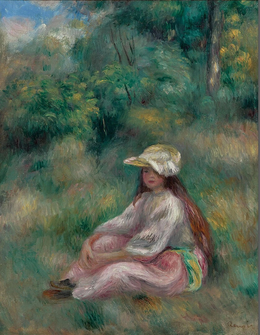 Menina em rosa em uma paisagem - Pierre-Auguste Renoir