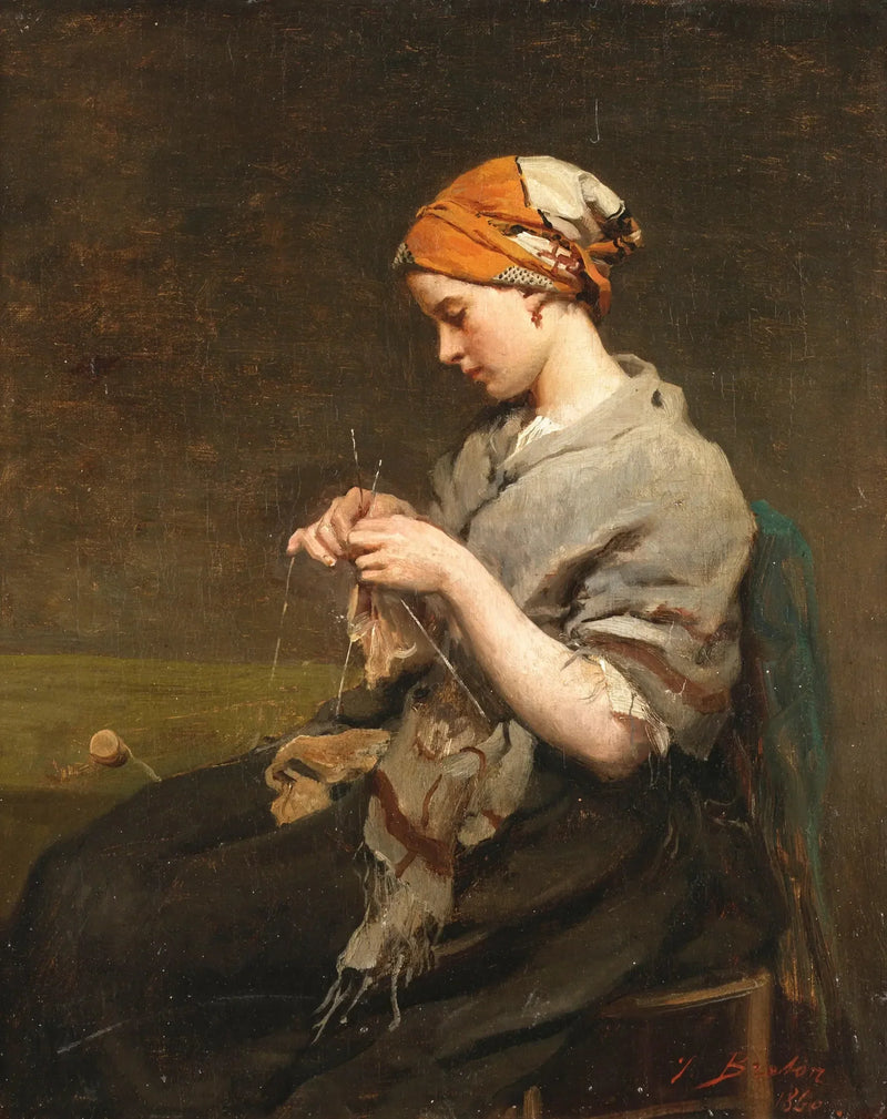 Jovem costurando (versão 2) - Jules Breton