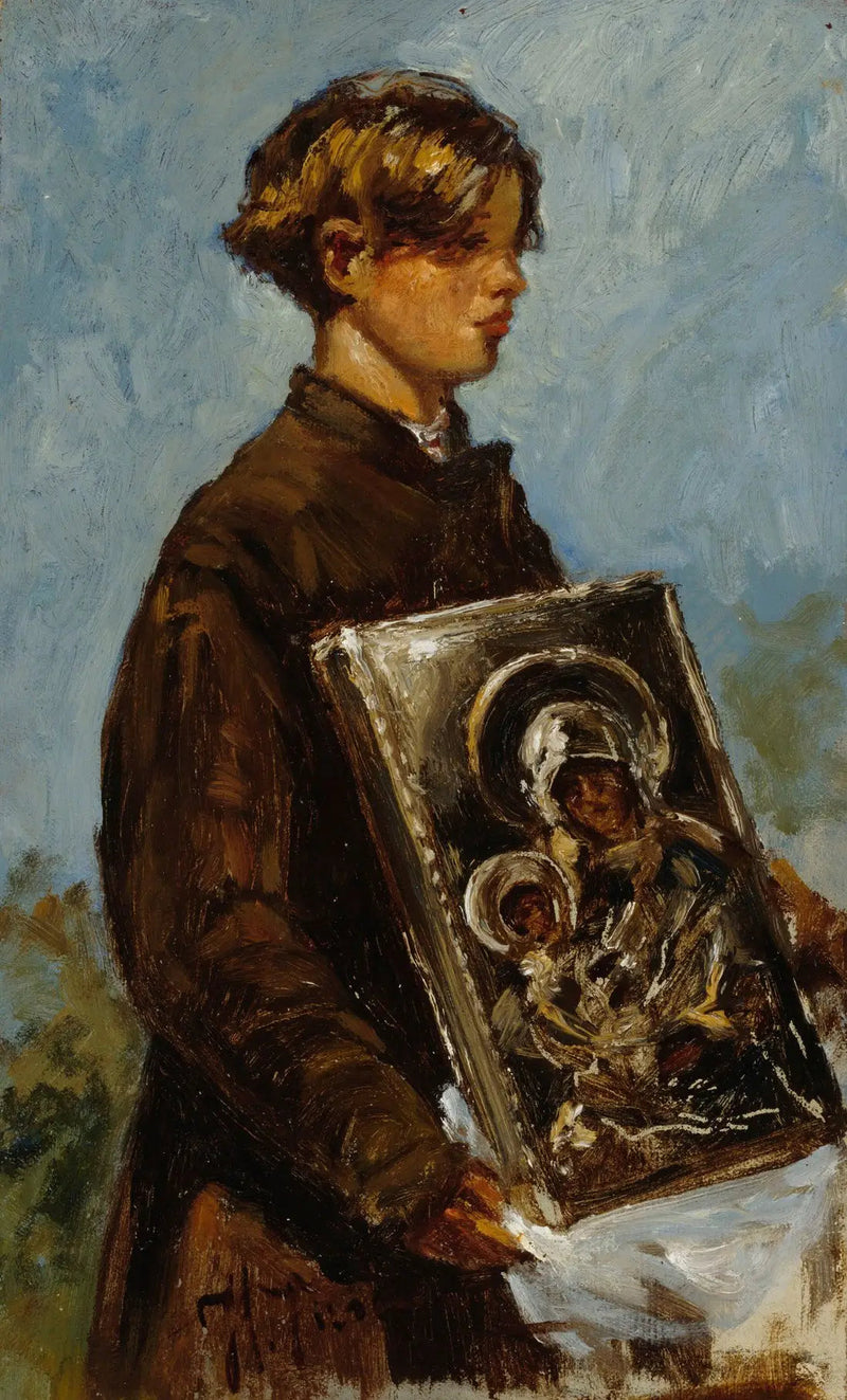 Jovem rapaz segurando um ícone, esboço - Ilya Repin