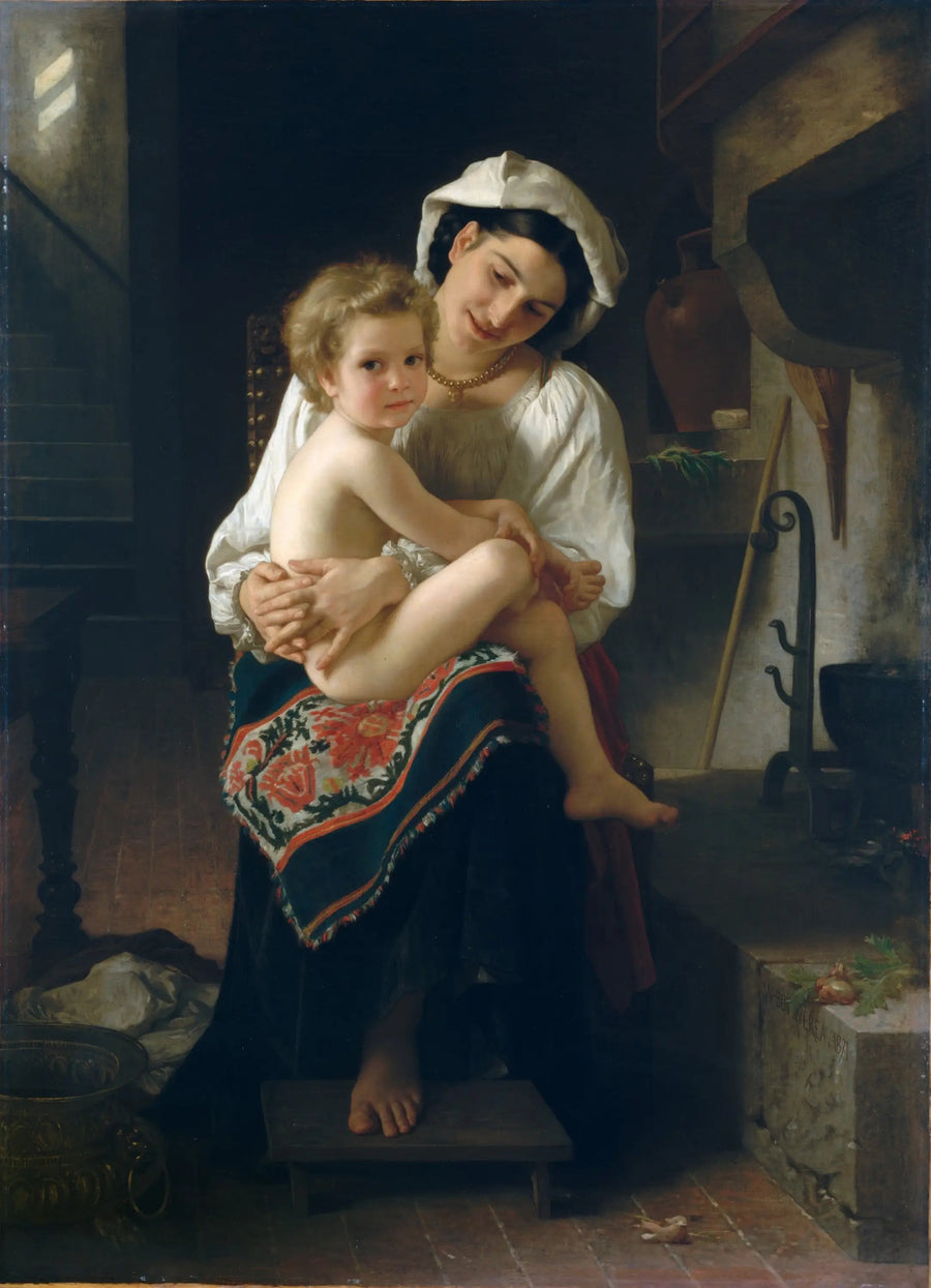 Jovem Mãe contemplando seu filho - Bouguereau
