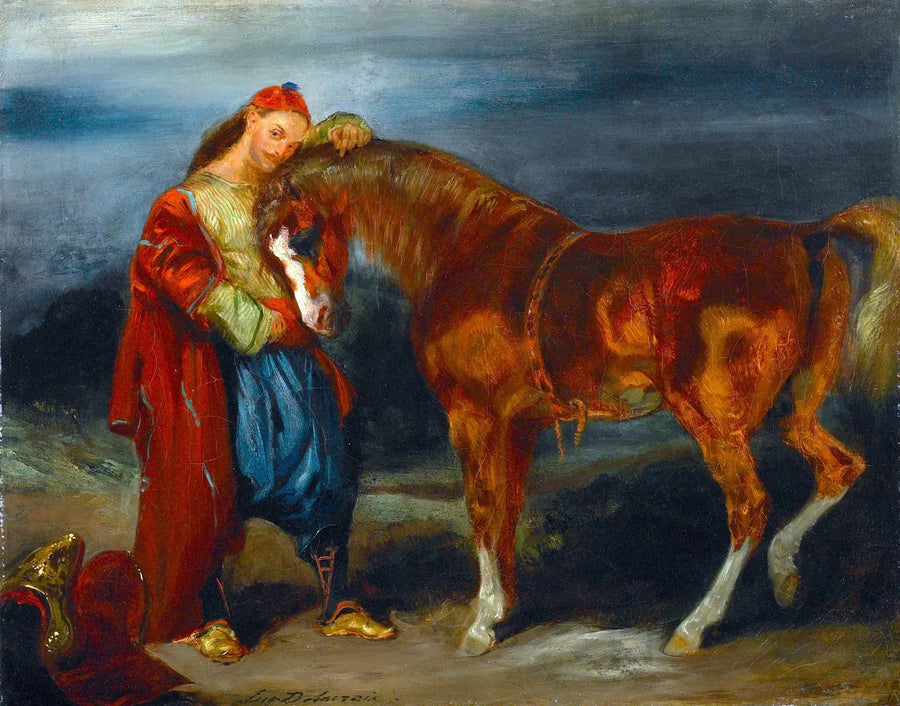 Jovem turco acariciando seu cavalo - Eugène Delacroix