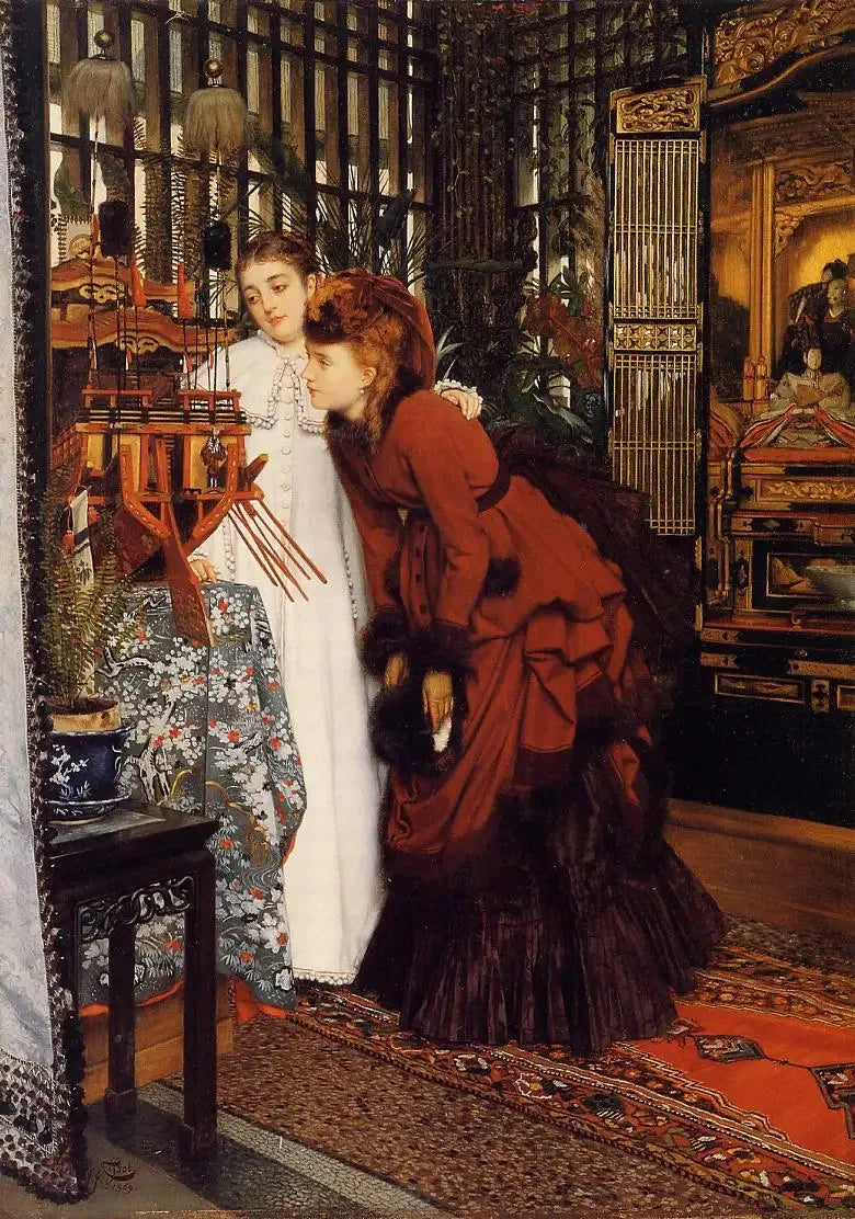 Jovens mulheres olhando artigos japoneses - James Tissot