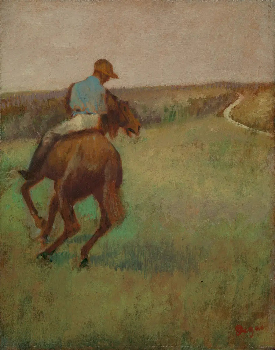 Jockey em azul sobre um cavalo baio - Edgar Degas