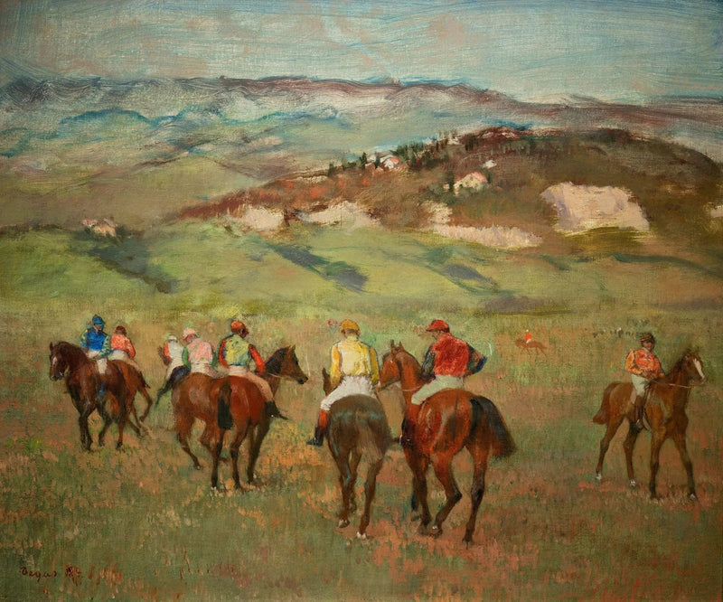 Jinetes a cavalo diante das colinas distantes - Edgar Degas
