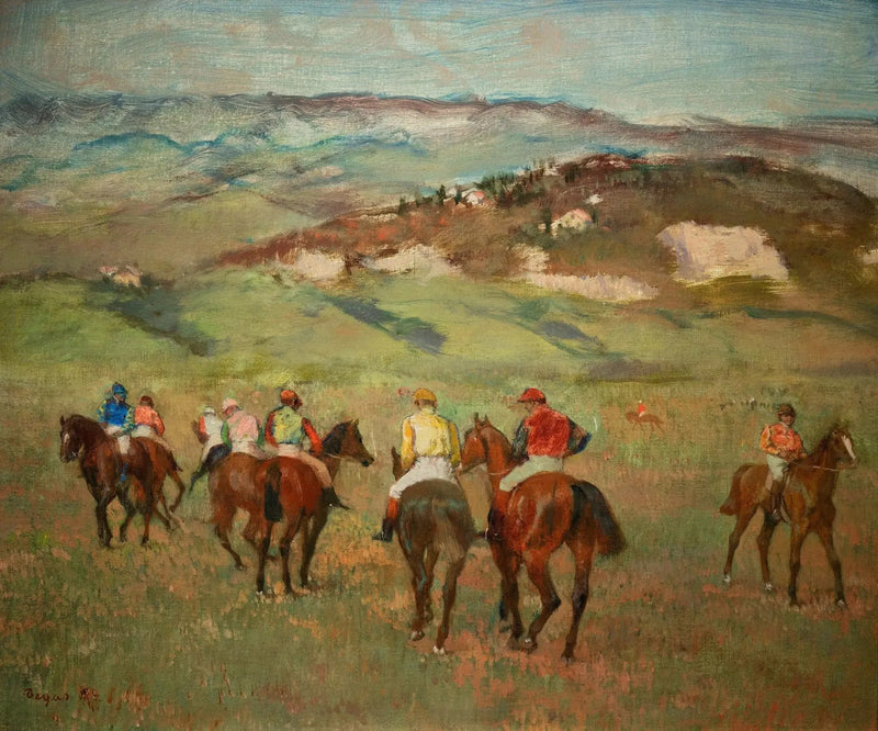 Jinetes a cavalo diante das colinas distantes - Edgar Degas