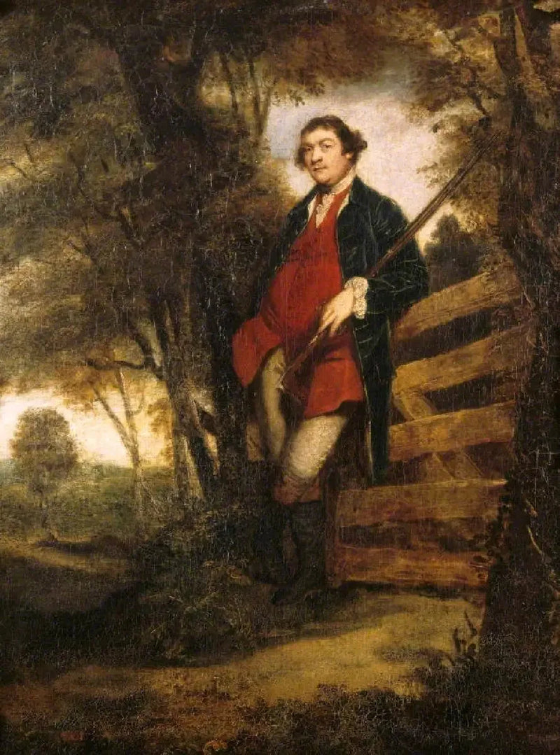 John Parker, 1º barão Boringdon (1734/5-1788), com seu rifle, apoiado em uma porta - Joshua Reynolds