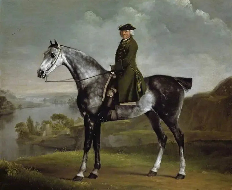 Joseph Smyth Esq, tenente de Whittlebury Forest, Northamptonshire, montando um cavalo cinza manchado - George Stubbs