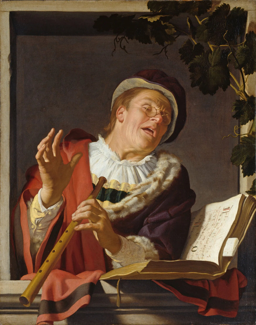 Jogador de flauta cantando - Gerrit van Honthorst