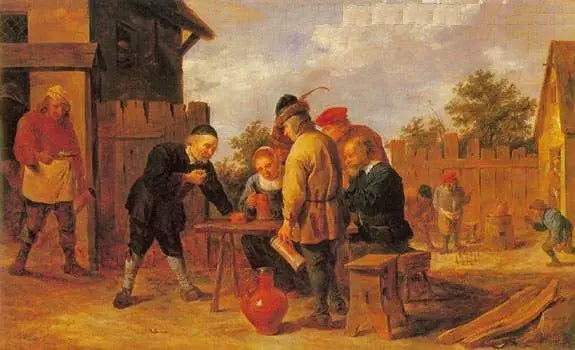 Jogadores de dados e boliche em uma pousada - David Teniers, o Jovem