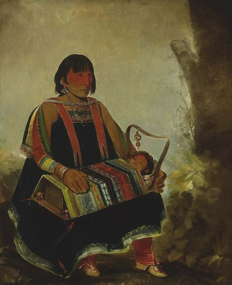 Jú-ah-kís-gaw, Mulher com seu filho em um berço - George Catlin