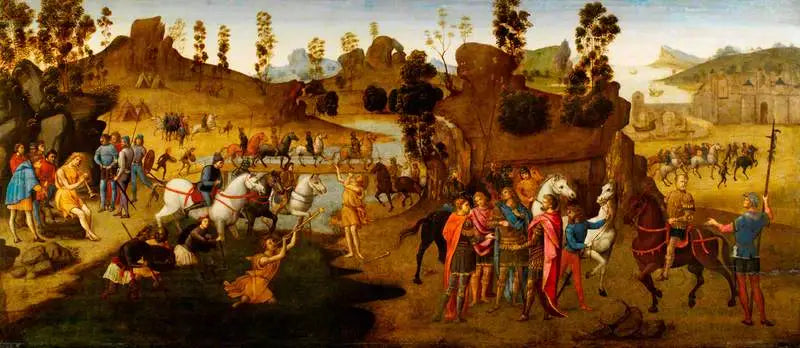 Júlio César e a travessia do Rubicão (cena da história de Alexandre, o Grande) - Domenico Ghirlandaio