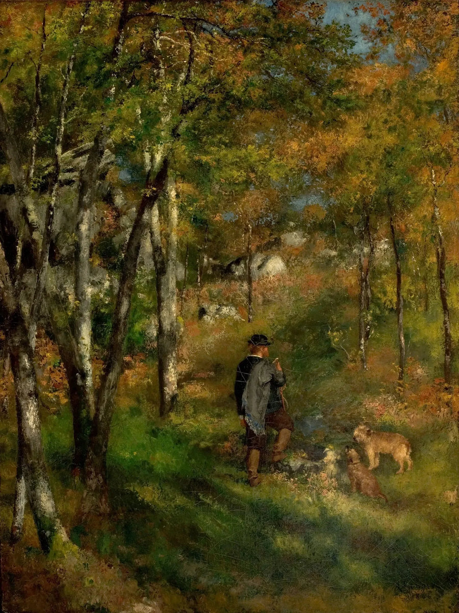 Jules le Cœur e seus cães na floresta de Fontainebleau - Pierre-Auguste Renoir