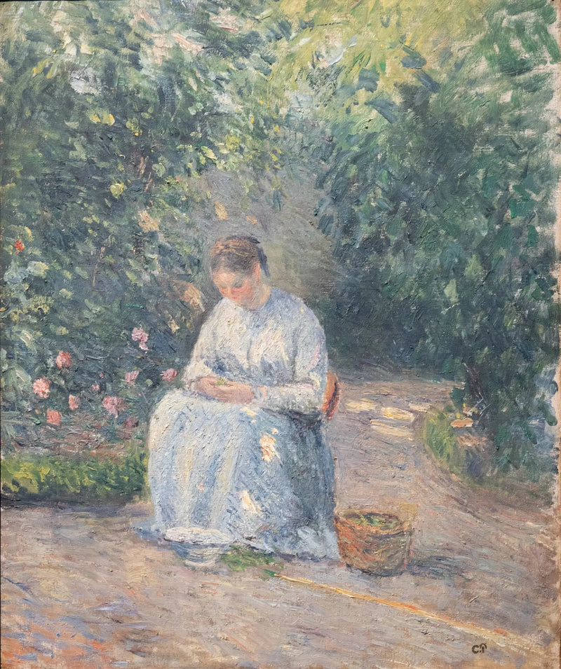 Julie Pissarro colhendo ervilhas - Camille Pissarro