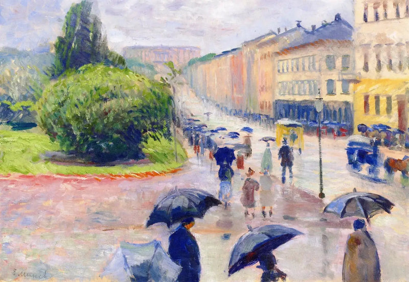 Karl Johan sob a chuva - Edvard Munch