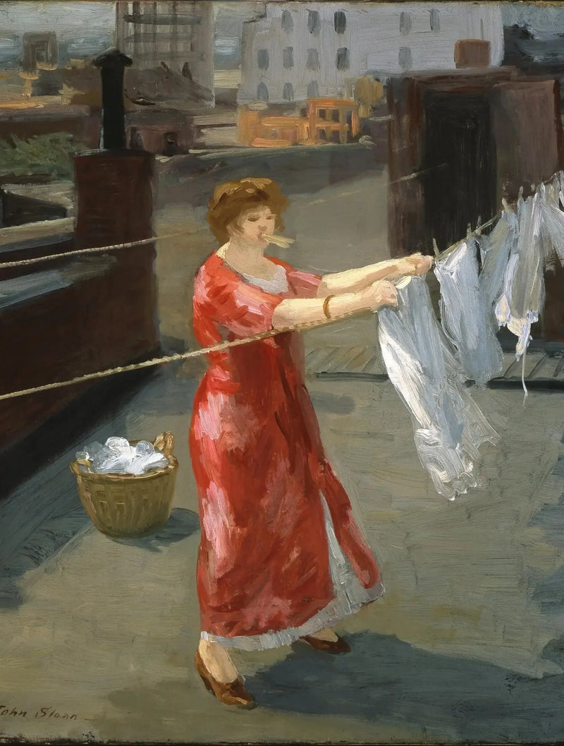 Kimono vermelho no telhado - John Sloan