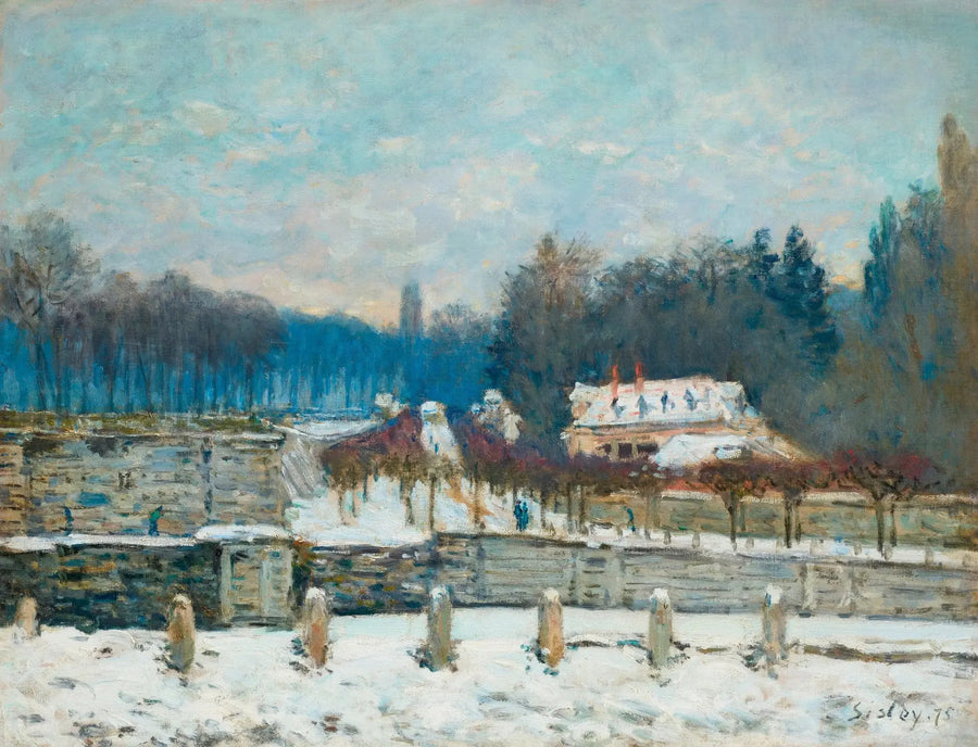 O Abrevador de Marly-le-Roi, neve ou Dia de inverno em Marly - Alfred Sisley