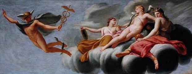 O Amor, cercado pela Juventude e pela Beleza, ordena a Mercúrio que anuncie seu poder ao universo - Eustache Le Sueur