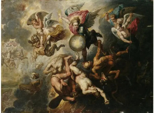 O arcanjo Miguel expulsando os anjos rebeldes (Apocalipse 12:7-9, século XVII) - Peter Paul Rubens