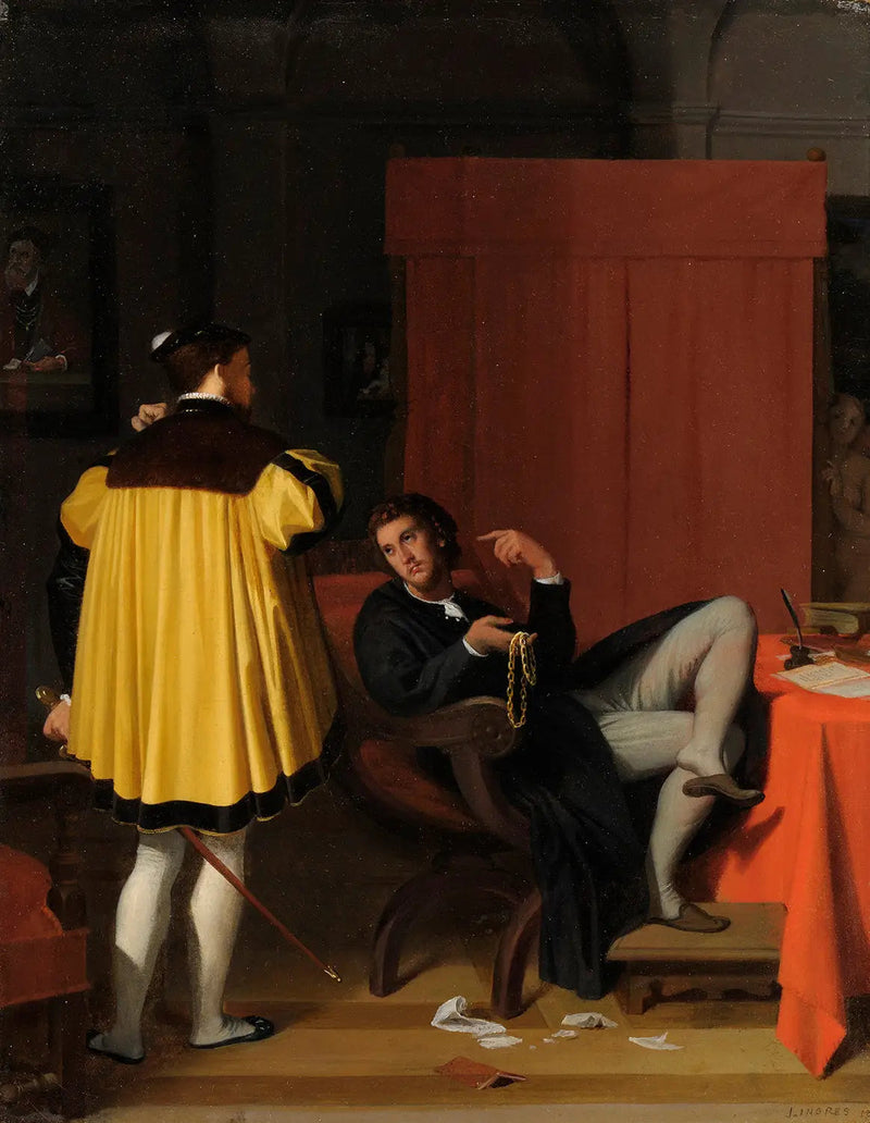 O Arétin e o enviado de Carlos Quinto - Jean-Auguste-Dominique Ingres