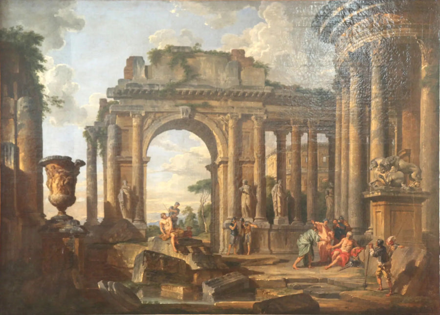 A Aumône a Bélisaire em ruínas - Giovanni Paolo Panini