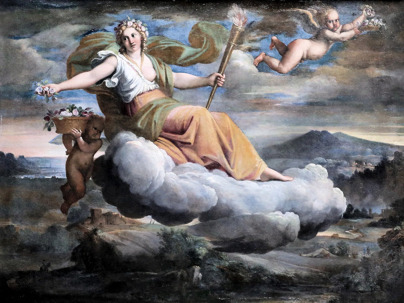 A Aurora espalhando flores e segurando uma tocha - Annibale Carracci