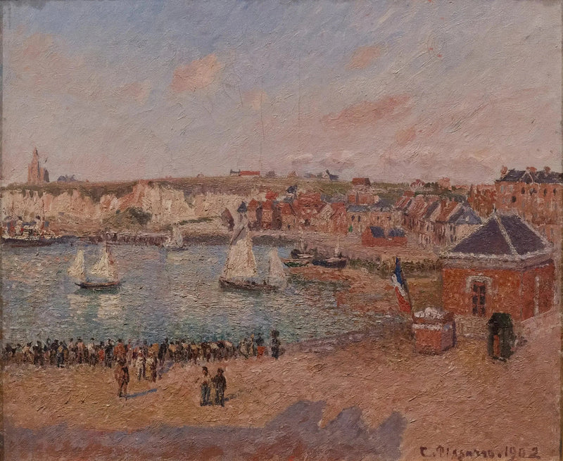 O Avant-port de Dieppe, tarde, sol - Camille Pissarro