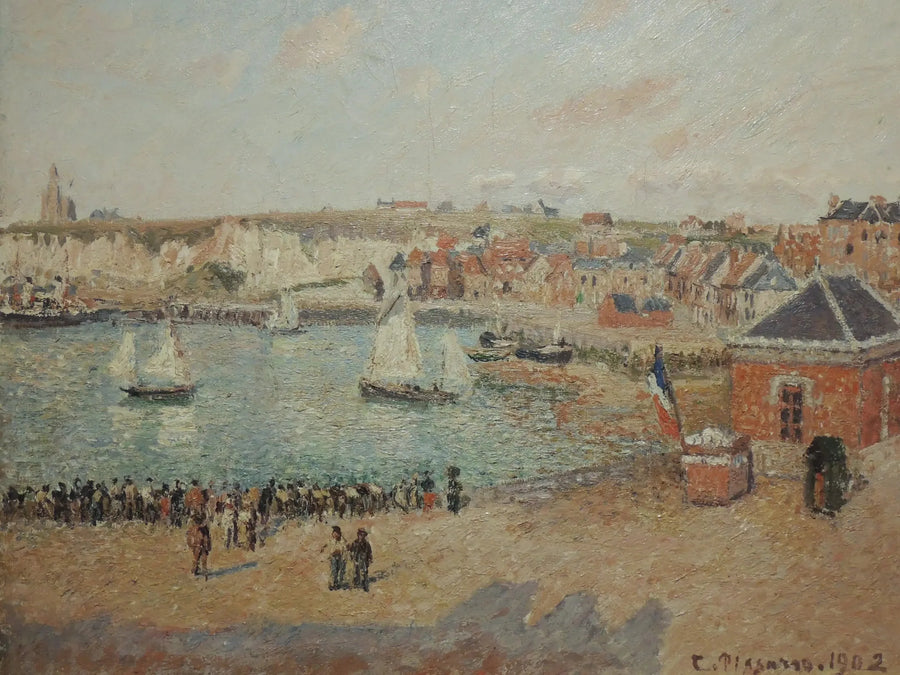O Avant-port de Dieppe, tarde, sol - Camille Pissarro