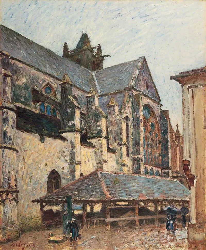 A Igreja de Moret sob a chuva, lado do transepto - Alfred Sisley