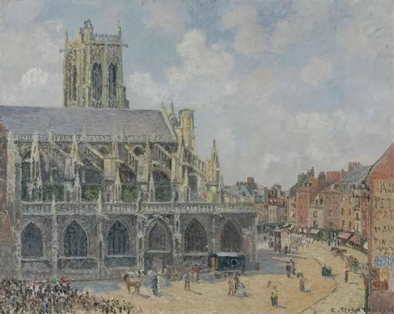 A Igreja de São Tiago em Dieppe, sol, manhã - Camille Pissarro