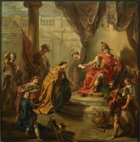 O imperador Flavius Honório elege Constance III, filho, como co-governante - Giovanni Battista Pittoni
