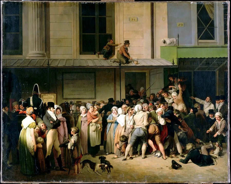 A entrada do teatro do Ambigu-Comique em uma apresentação gratuita - Louis-Léopold Boilly