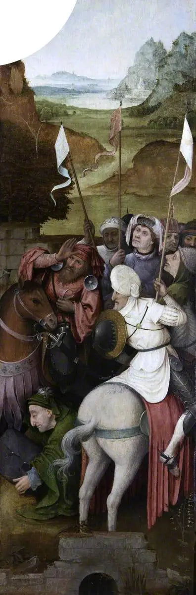 A Escolta Montada dos Reis Magos (tríptico, interior da asa direita) - Hieronymus Bosch