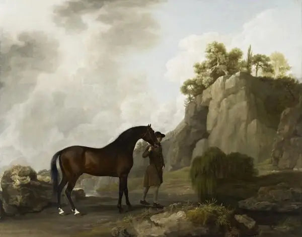 O garanhão árabe do marquês de Rockingham conduzido por um tratador em Creswell Crags - George Stubbs