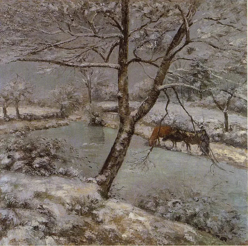 O Lago de Montfoucault no inverno, efeito de neve - Camille Pissarro