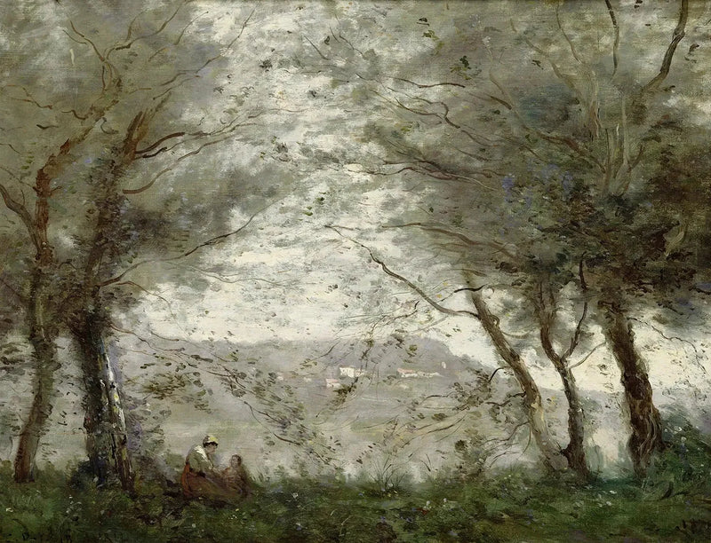 O Lago de Ville-d'Avray visto através das folhagens - Jean-Baptiste Camille Corot