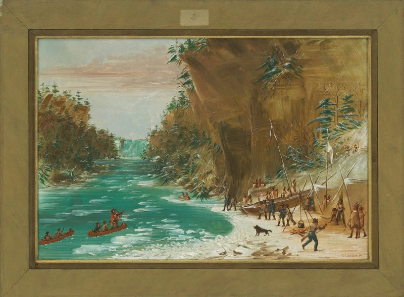 A expedição acampa sob as Cataratas do Niágara. 20 de janeiro de 1679 - George Catlin