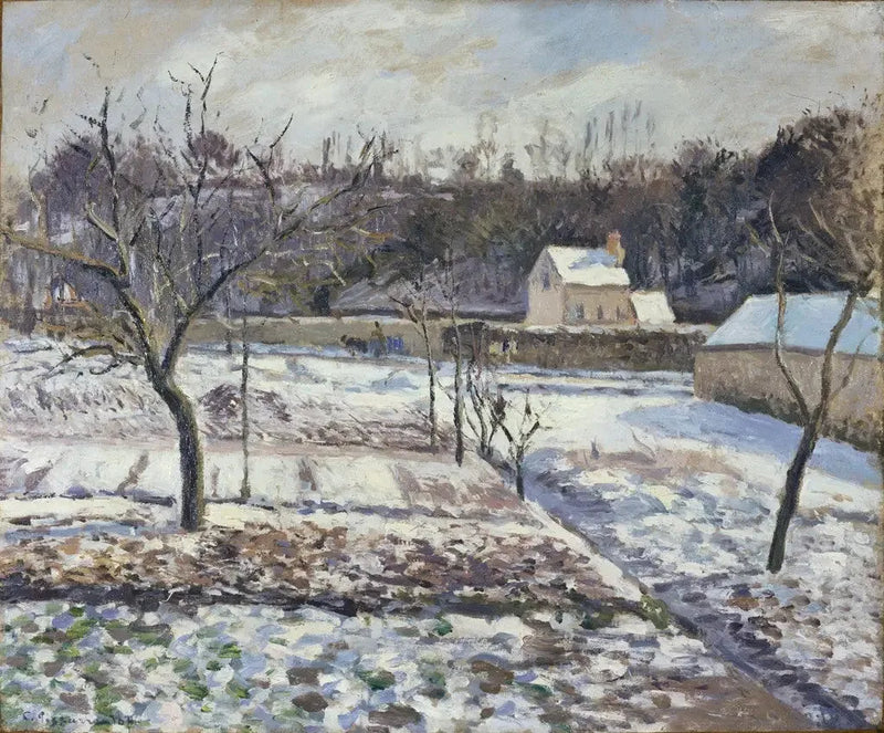 L'Hermitage, Pontoise, efeito de neve - Camille Pissarro