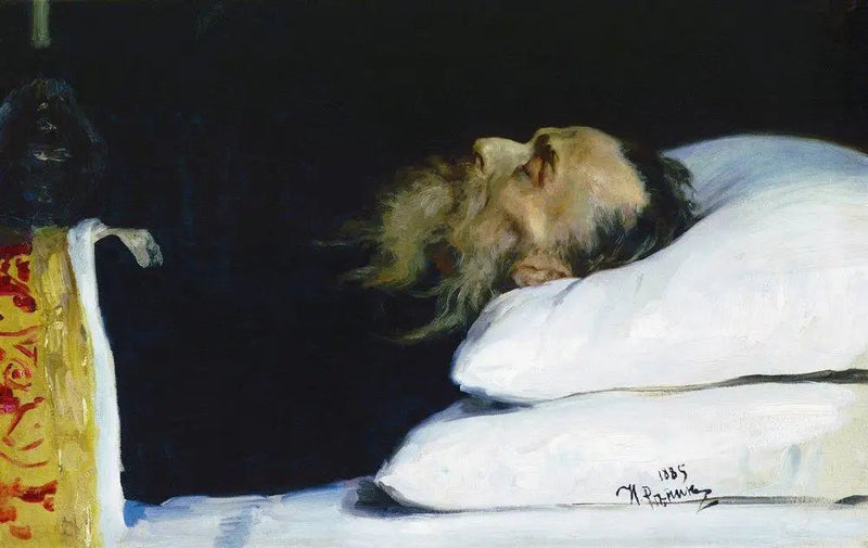 O historiador Nikolaï Ivanovitch Kostomarov em seu caixão. - Ilya Repin