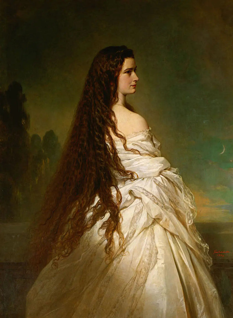A Imperatriz Elisabeth da Áustria com os cabelos soltos e uma joelheira - Franz Xaver Winterhalter