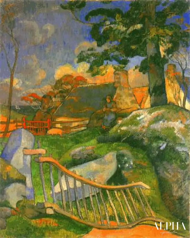 La barrière (la bergère de cochons) - Paul Gauguin - Reproductions de tableaux et peintures haut de gamme