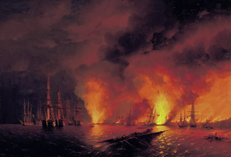 A Batalha de Sinope, 18 de novembro de 1853 (Noite após a batalha). - Ivan Aivazovski